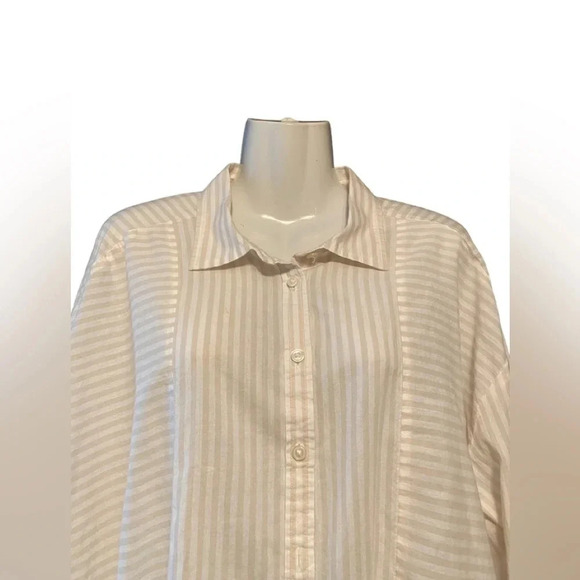 Elizabeth & James Striped Button Down Shirt Cotton Top Neutral Basic - Picture 2 of 10